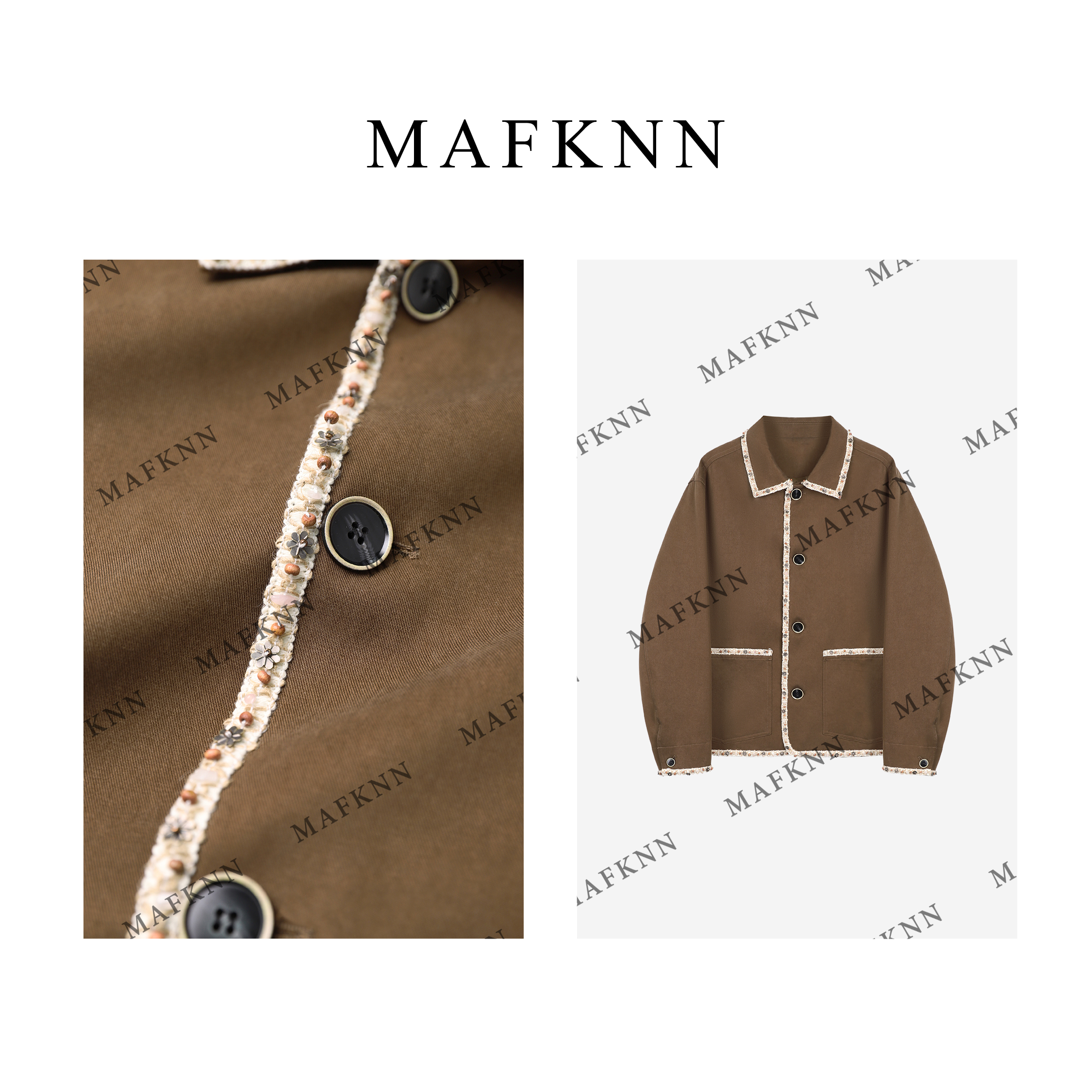 MAFKNN/玛肯时尚休闲简约纯色百搭春季翻领纽扣外套MK11845