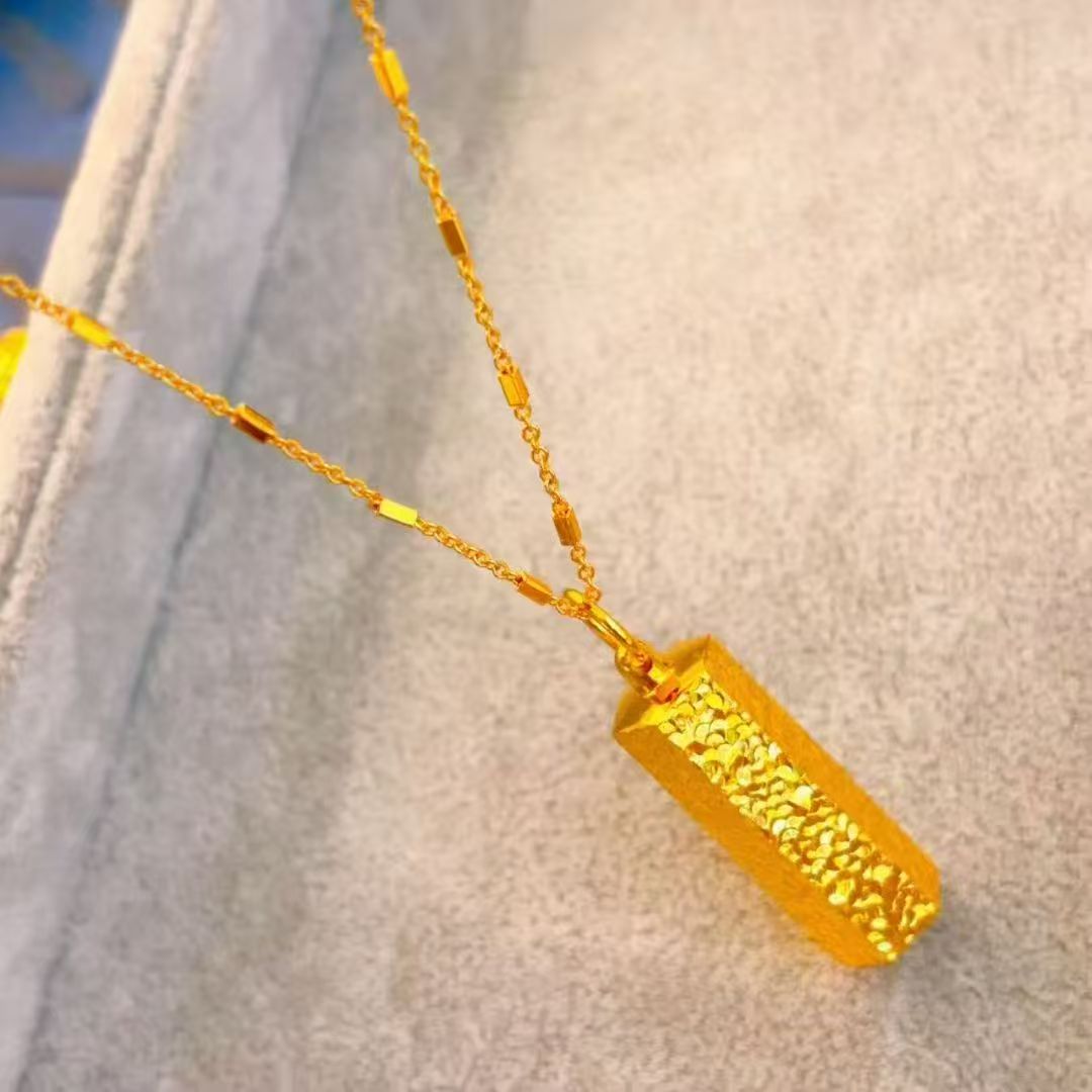 合金吊坠 同款碎冰冰六方来财吊坠项链合金色实心方砖复古不掉色