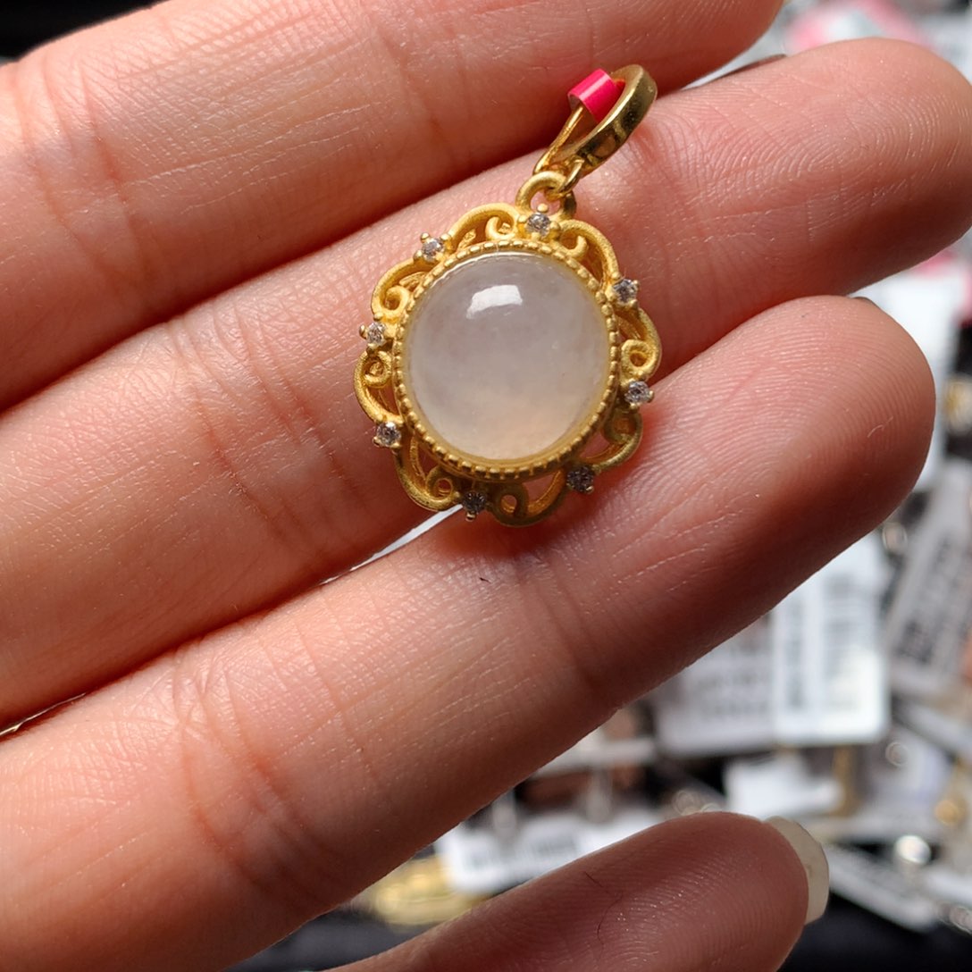 翡翠戒指银S925镶嵌天然翡翠吊坠