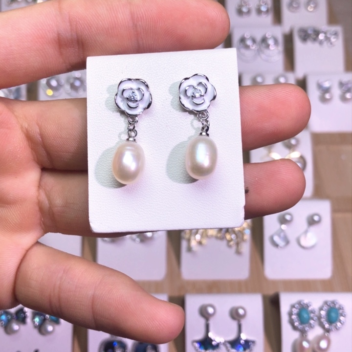 淡水珍珠耳饰银S925镶嵌