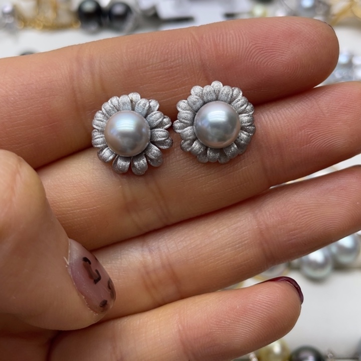 海水珍珠耳饰银S925镶嵌