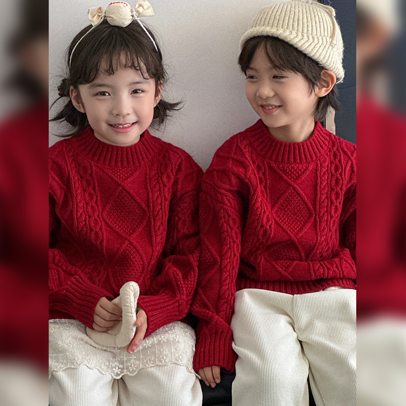 【全家福】男女童圣诞新年洋气毛衣冬季2025新款儿童麻花针织打底衫