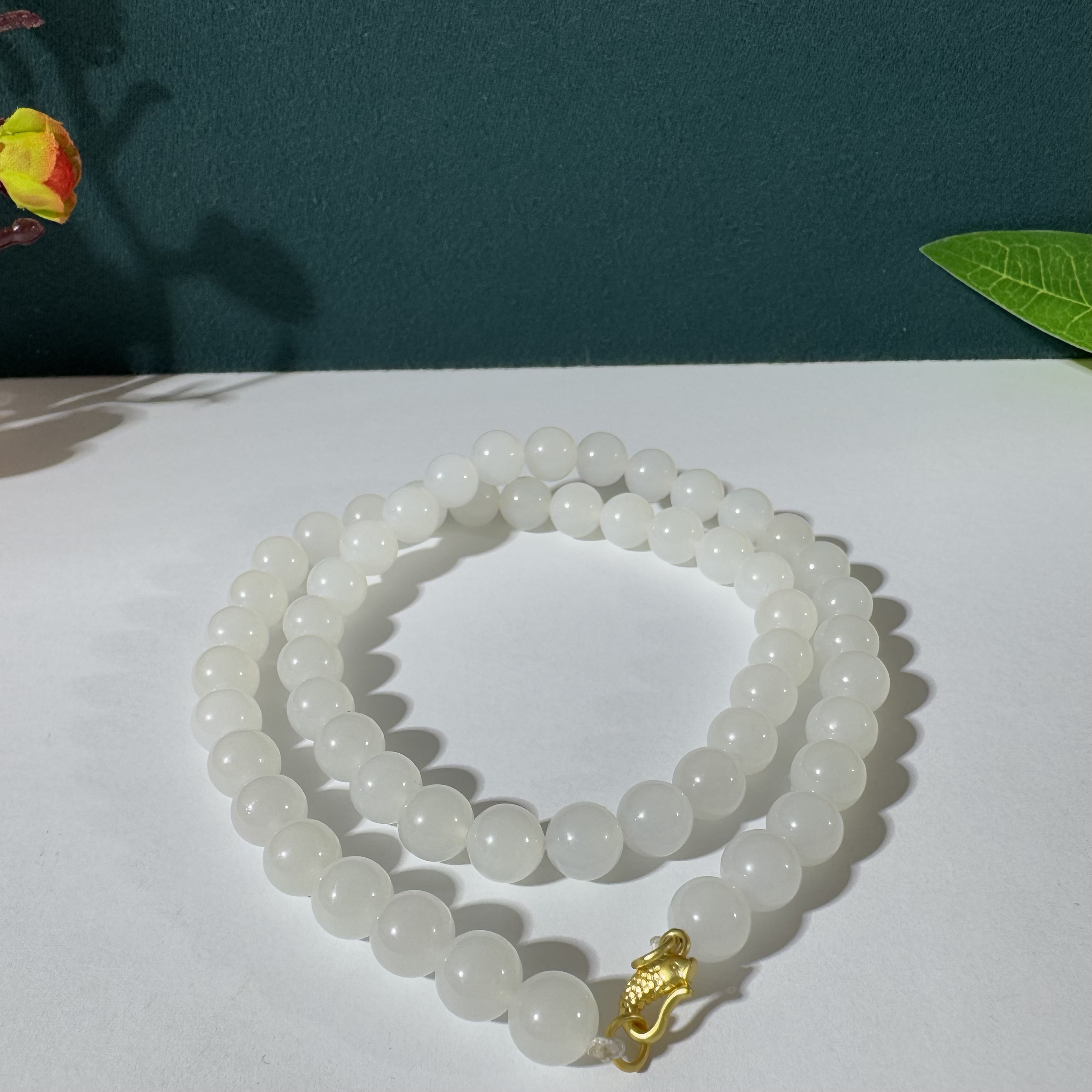 和田玉新疆料天泰料白玉妈妈链项链卡8mm经典轻奢白色女款气质