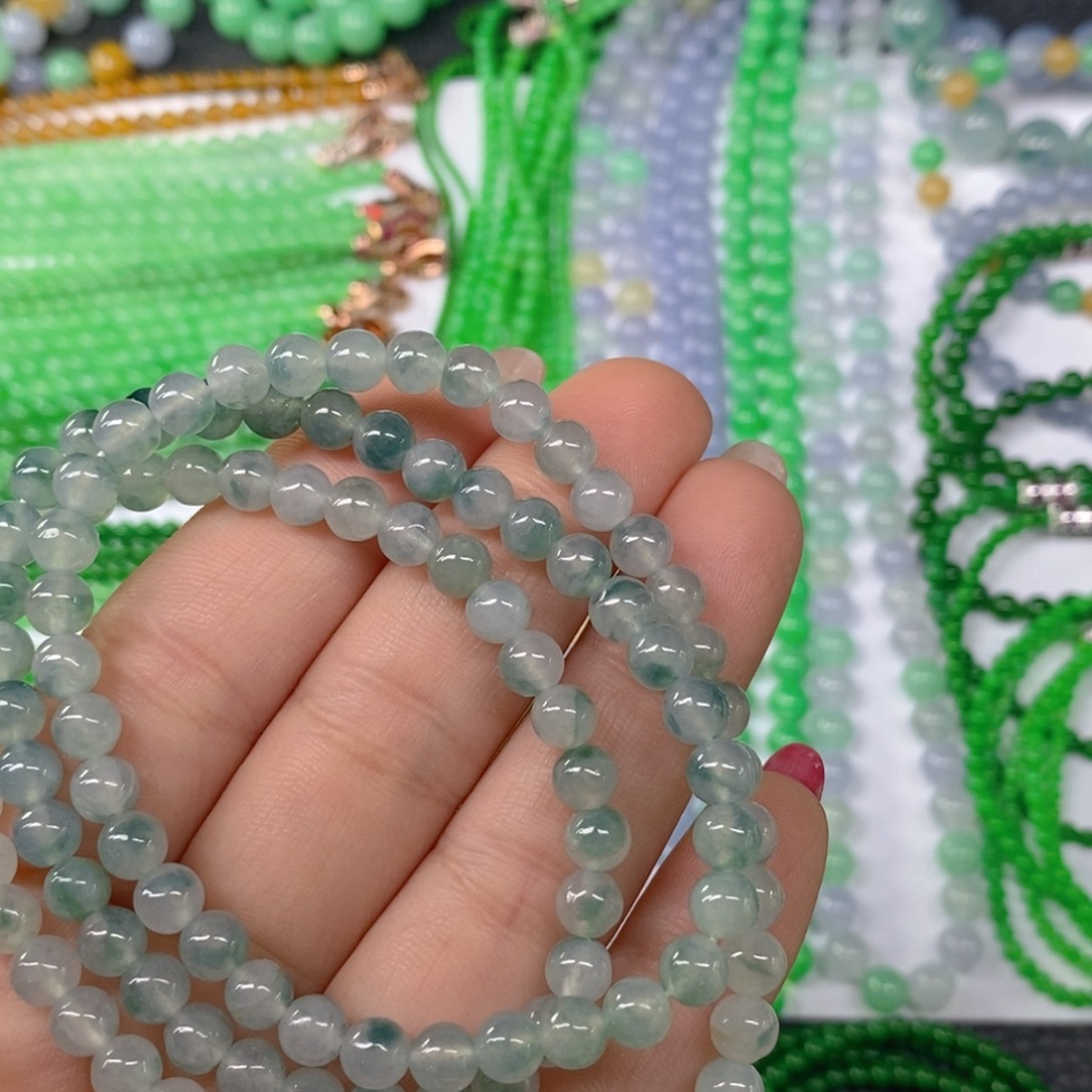 颈饰未镶嵌翡翠缅甸天然翡翠冰种飘花项链6