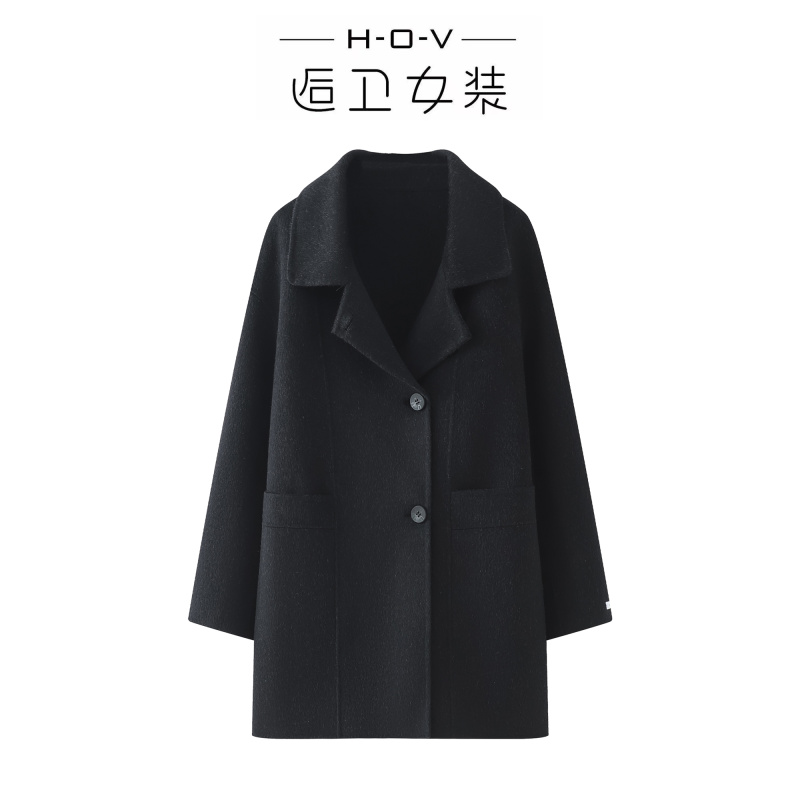 2025时尚百搭小个子两穿方领中长款大衣外套百搭简约大气毛呢大衣