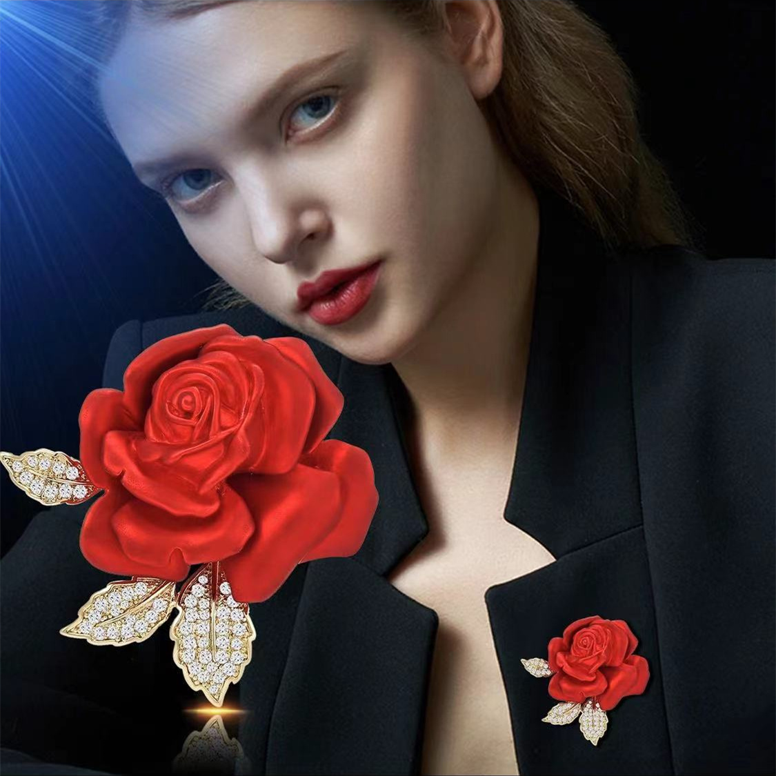 铜合金合成锆石胸针 【挚爱玫瑰】高档优雅百搭胸针
