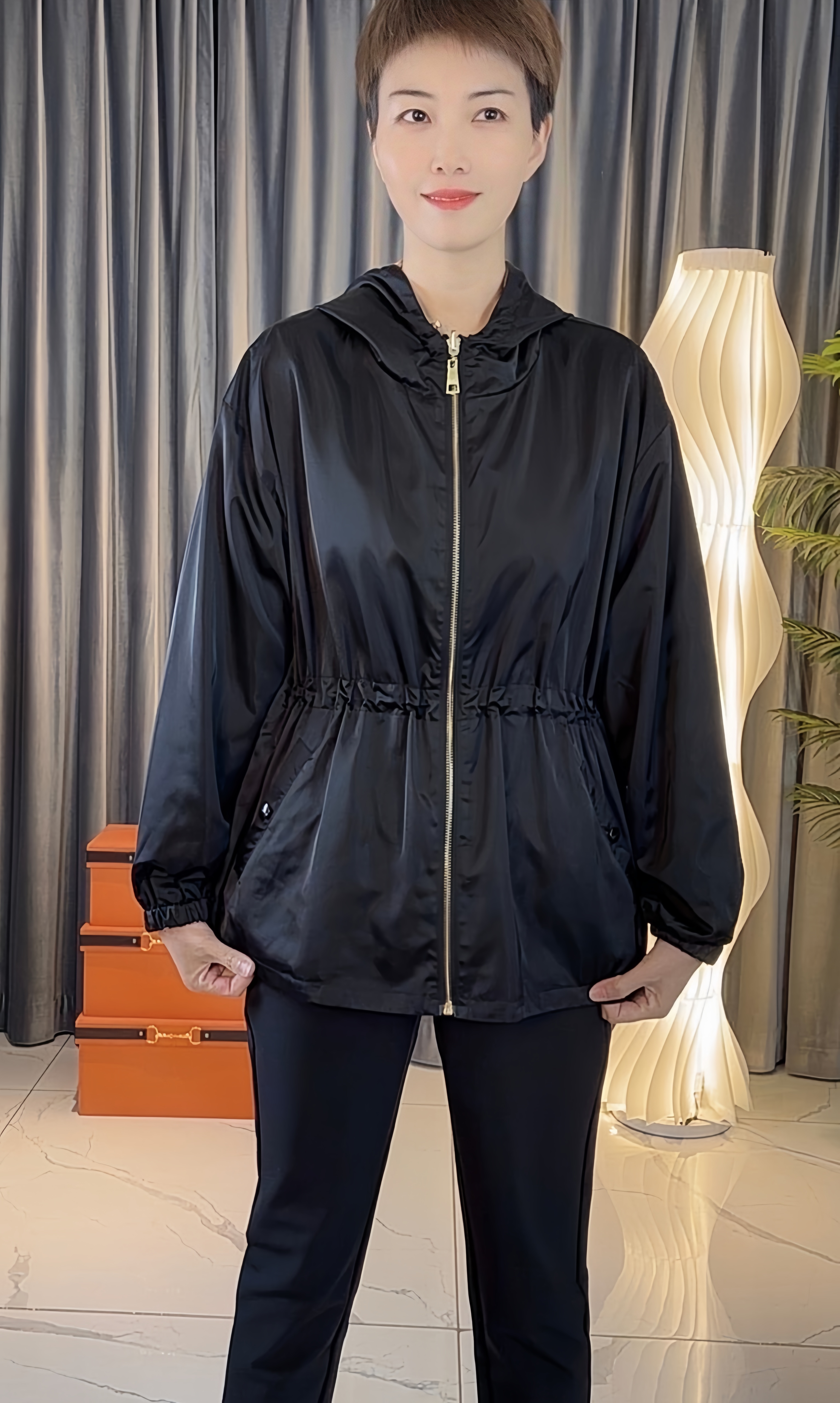 【YCHEN】经典格纹两面穿可拆连帽冲锋防晒衣衣-011