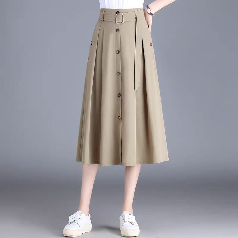 (61-120)高腰伞裙半身裙女夏季新款显瘦中长款气质遮胯A字裙子