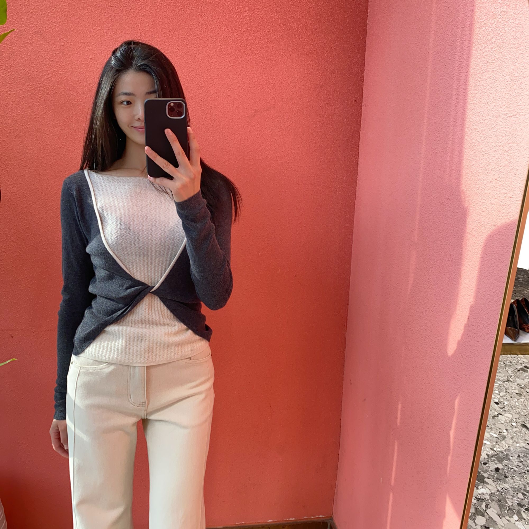 （默茗服装）扭花双面假两件上衣