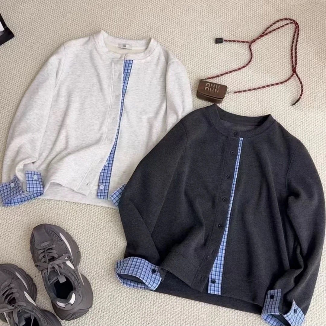 春秋新款开衫休闲百搭韩版外穿长袖气质女款外搭衬衫拼接洋气