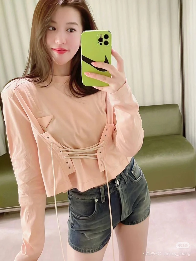 未使用 Prada/普拉达 女士纯棉束腰衬衫三角标 WSN10014