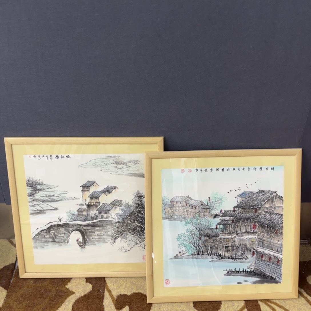 国画鸿*斗方带框山水