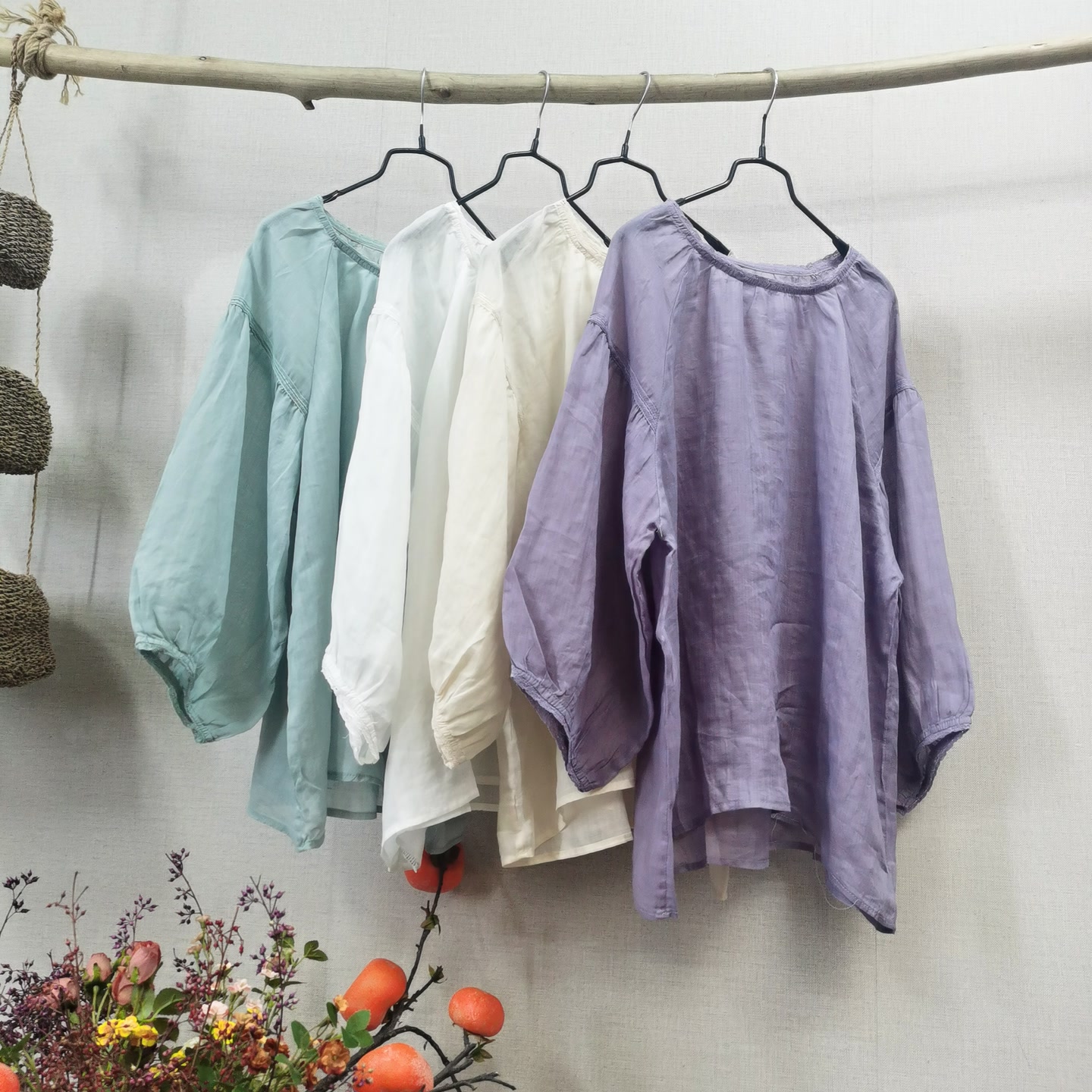 儒品素衣9920高支苎麻圆领拼接上衣