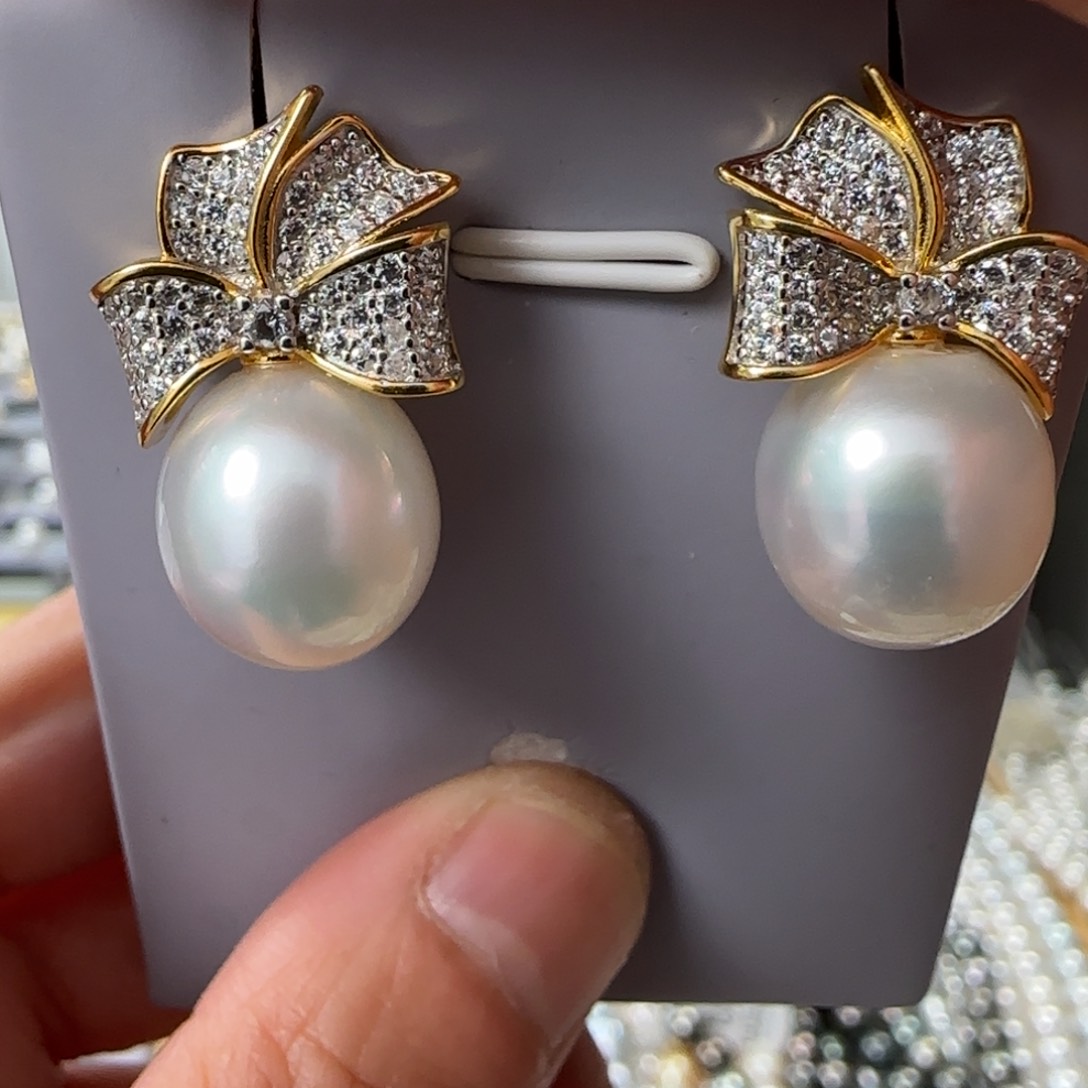 海水珍珠耳饰银S925镶嵌