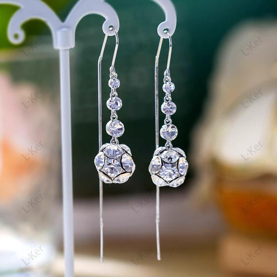 铜合金合成锆石耳饰 【波光粼粼】轻奢气质时尚百搭长款耳线-667