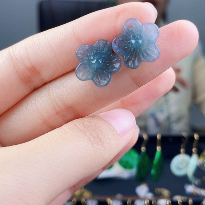 翡翠耳饰银S925镶嵌饰品