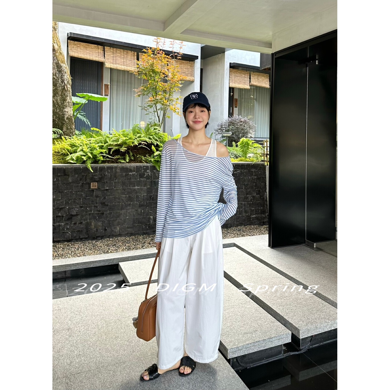 L-60371#极简松弛感纯色半松紧腰宽松显瘦两穿休闲裤