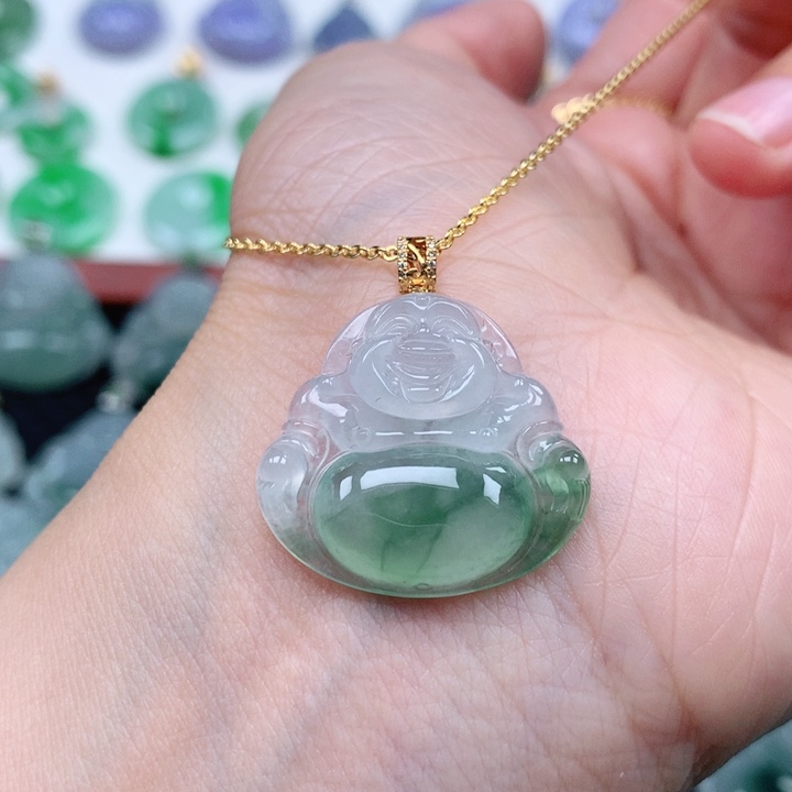 翡翠吊坠(不含链)18K金镶嵌