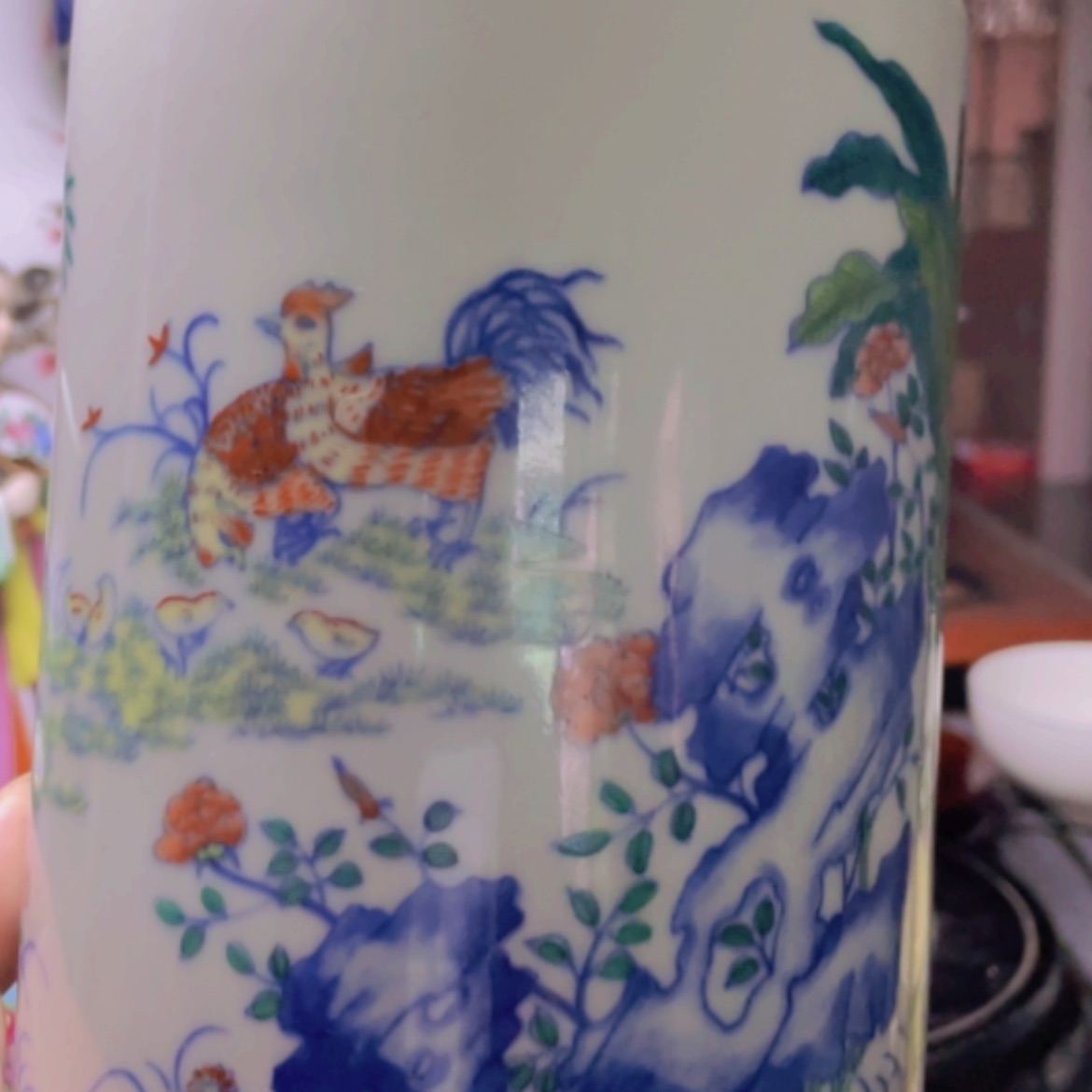 【闪购商品】盘大*明斗彩花鸟笔筒一个