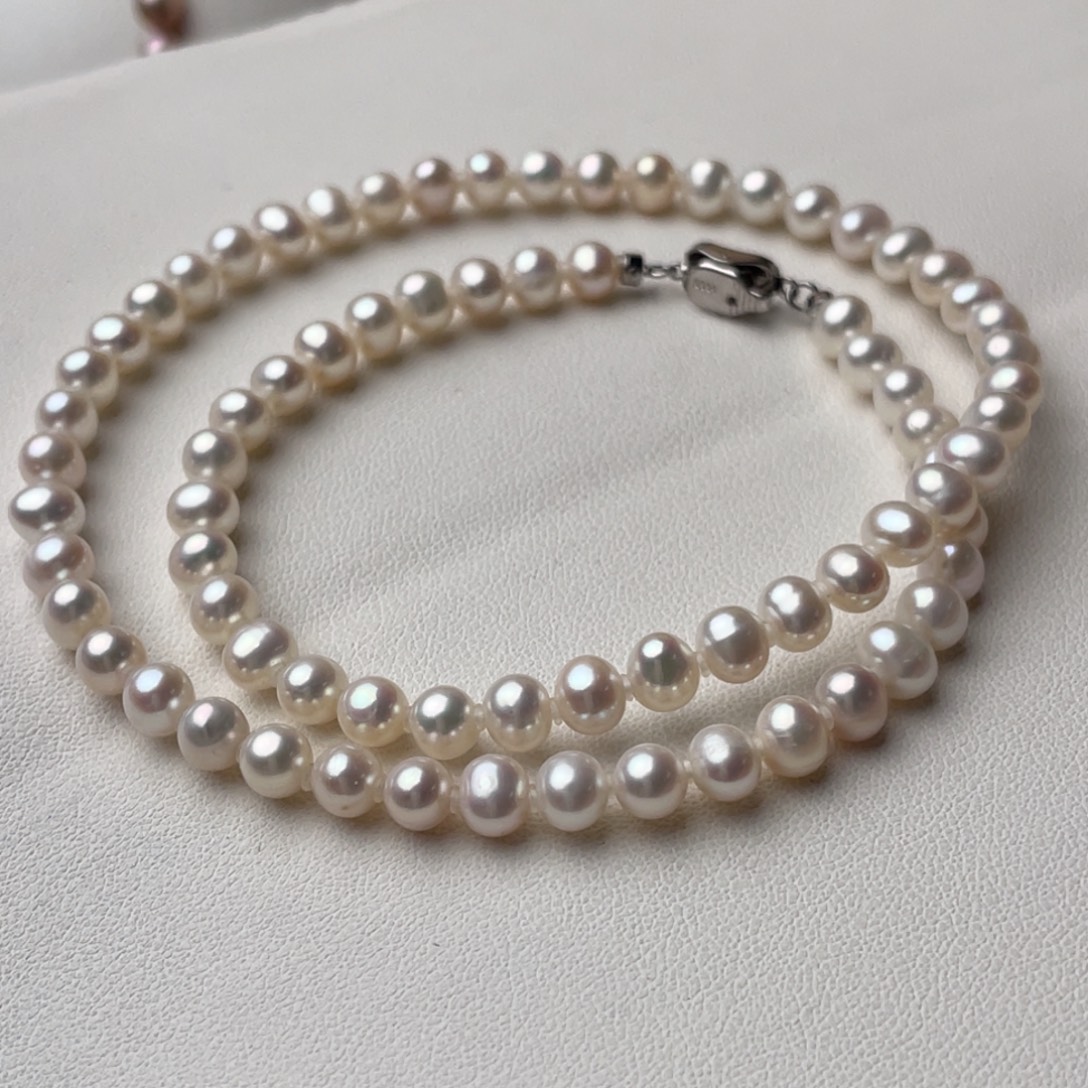 淡水珍珠银S925镶嵌颈饰5-6mm无核近圆无暇