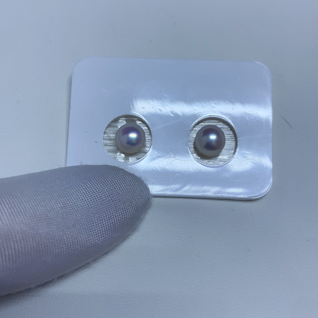 银S925镶嵌淡水珍珠耳饰7-8