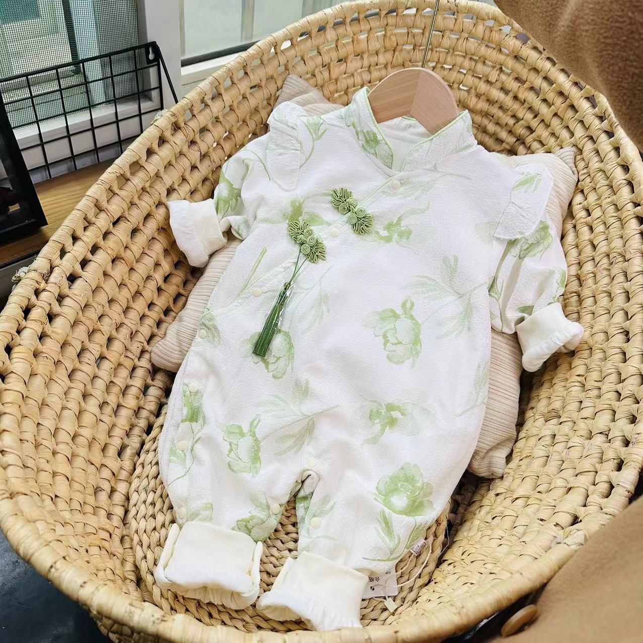 6轻薄又绿江南岸（双层秋款宝宝婴儿闭档哈衣连体衣幼儿新生儿童