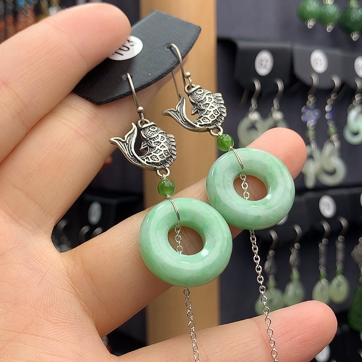 翡翠耳饰银S925镶嵌@***瑰66666