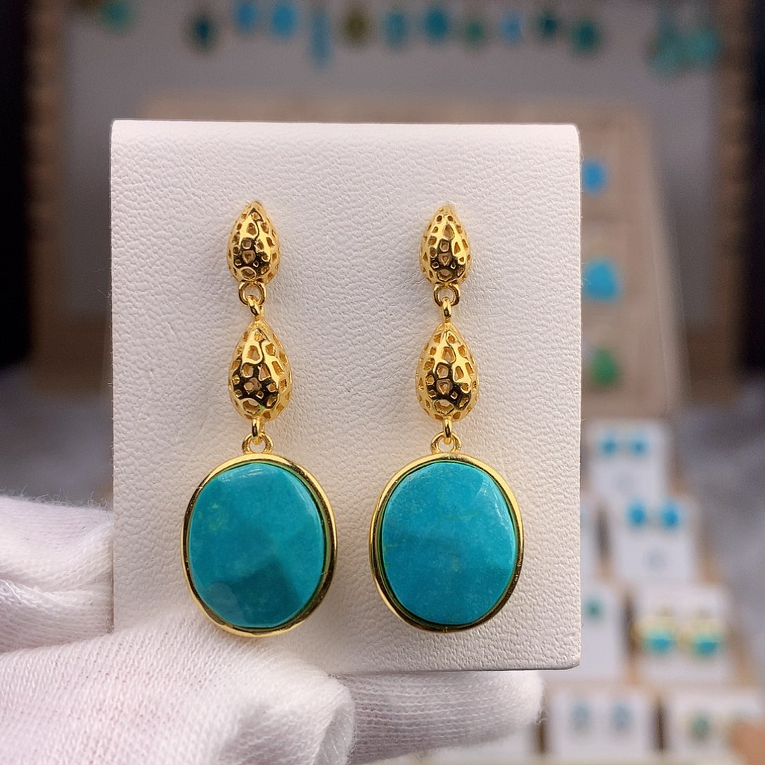 绿松石耳饰银S925镶嵌