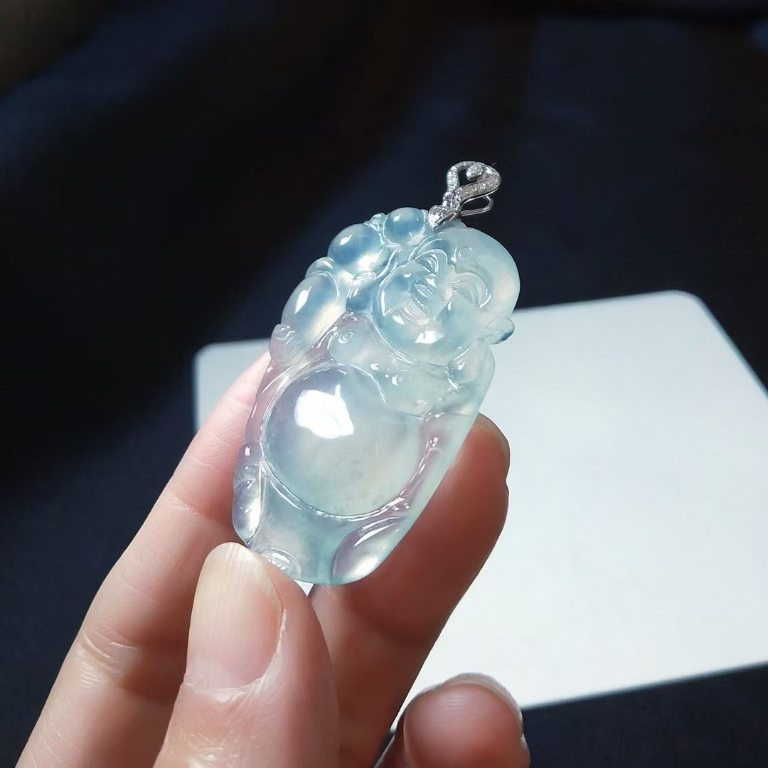 金镶高冰种翡翠逍遥佛天然老坑种a货高端精品