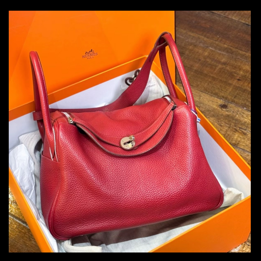 95新 Hermes/爱马仕 夏七中古/红色银扣Lindy单肩包/1683080