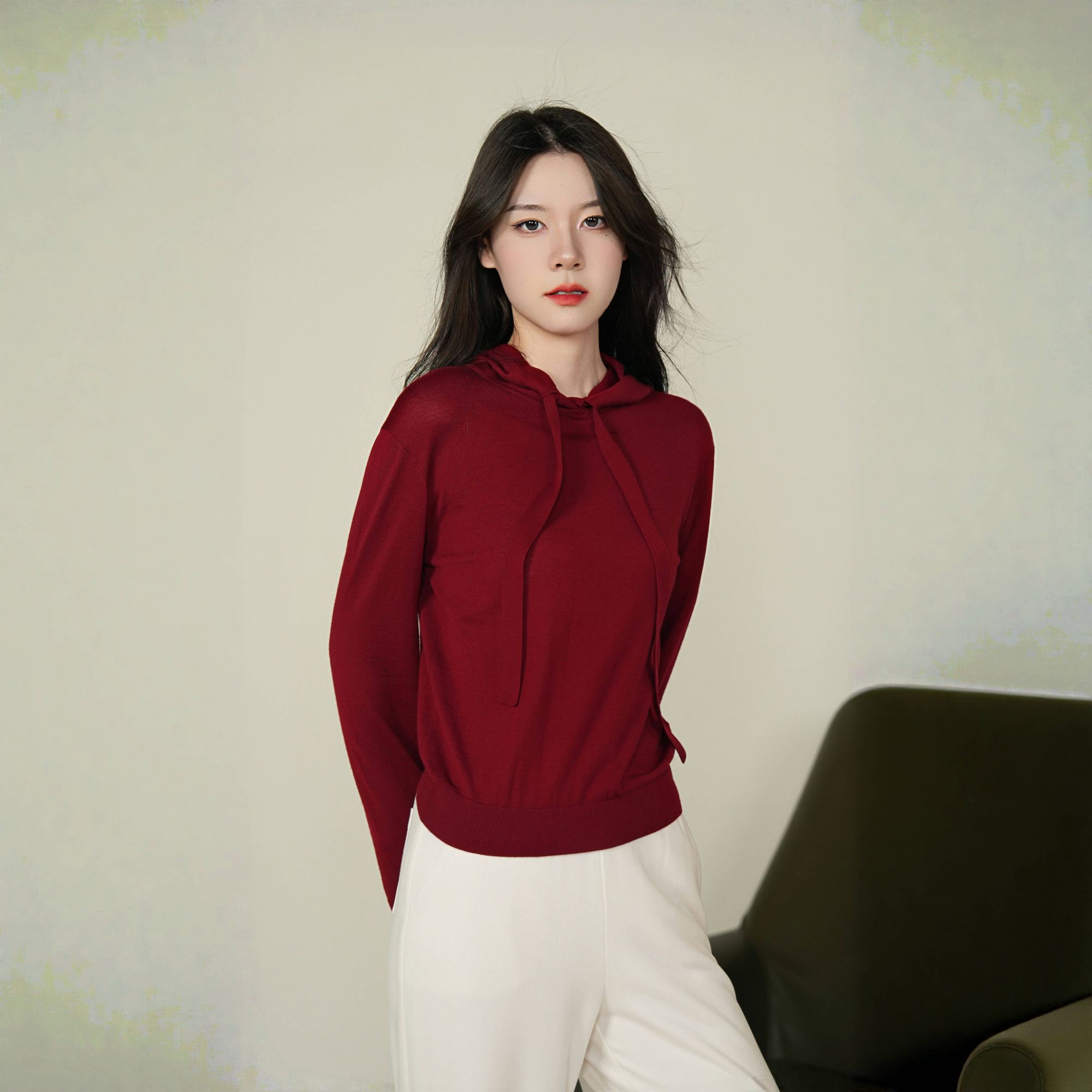 GIRDEAR/哥弟气质百搭休闲带帽套头长袖连帽针织卫衣女1399450