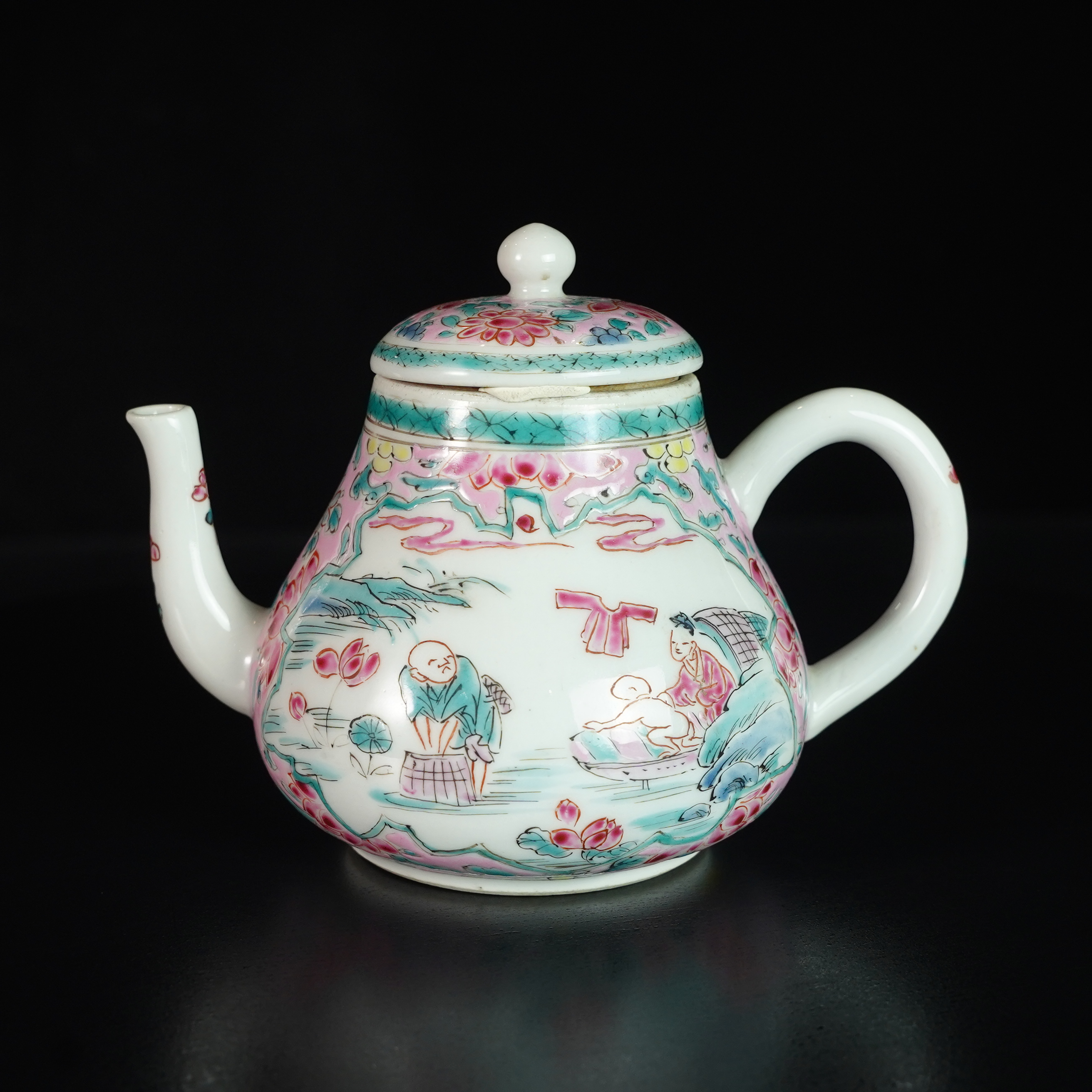 LABC250309038【十竹斋】清雍正渔家乐粉彩执壶