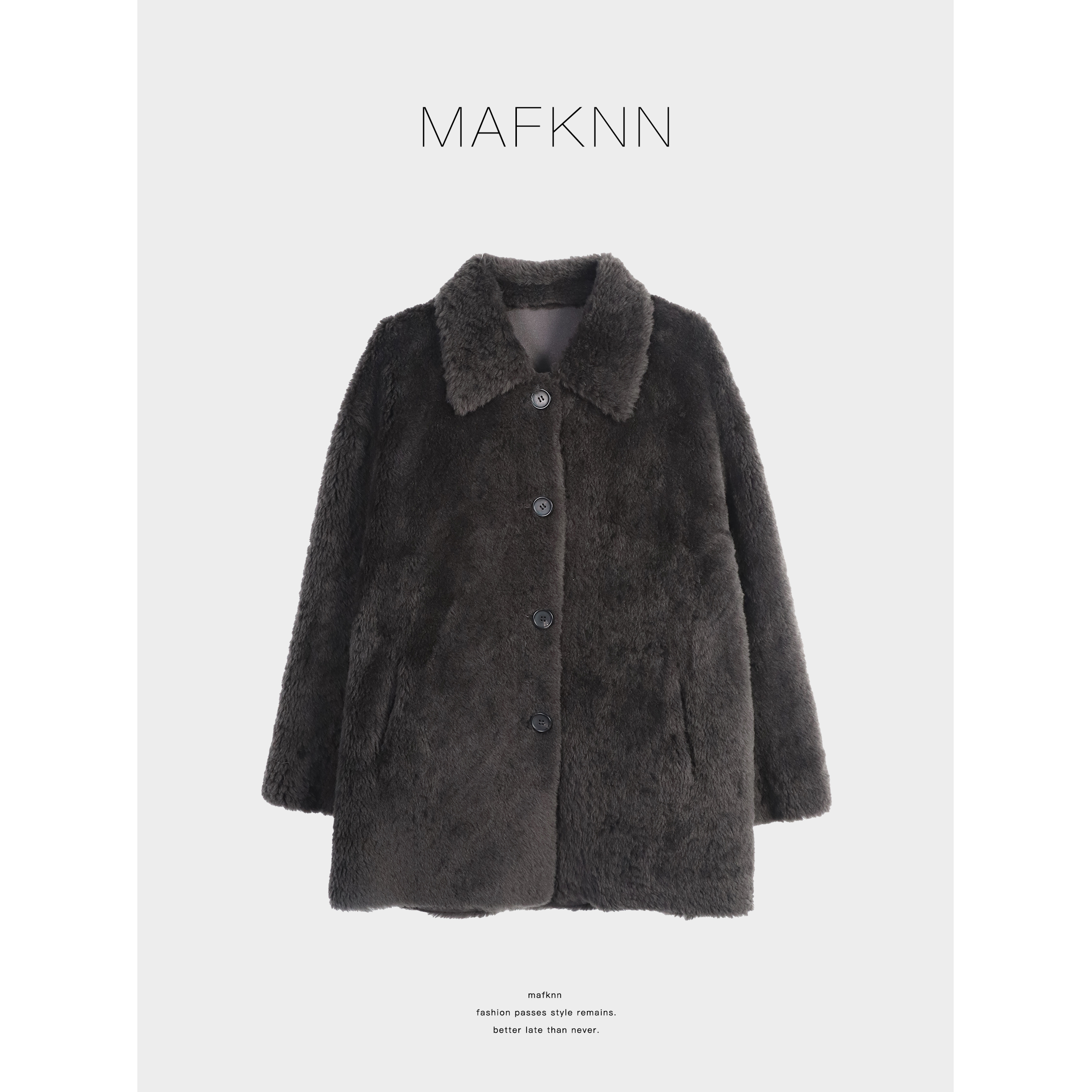 MAFKNN/玛肯时尚休闲简约纯色百搭纽扣毛呢外套MK13769