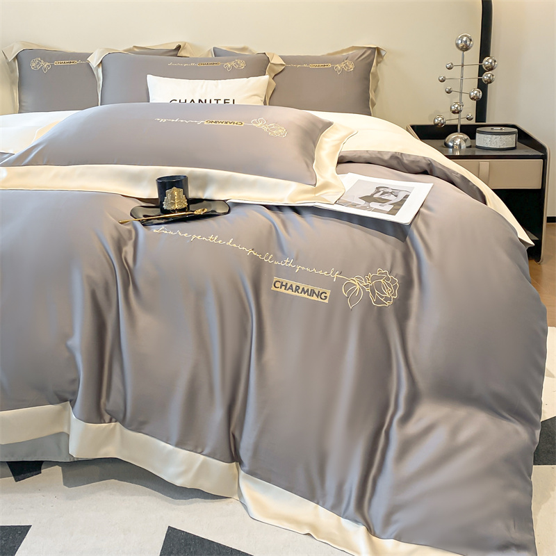 2025新款夏季水洗冰丝亲肤高级感绣花凉感丝滑被套床笠四件套床品