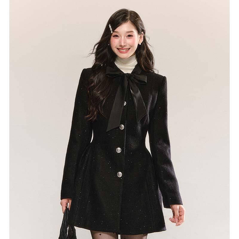 【ZY】【有里布】蝴蝶结小香风连衣裙外套版春秋收腰显瘦连衣裙LJ0106