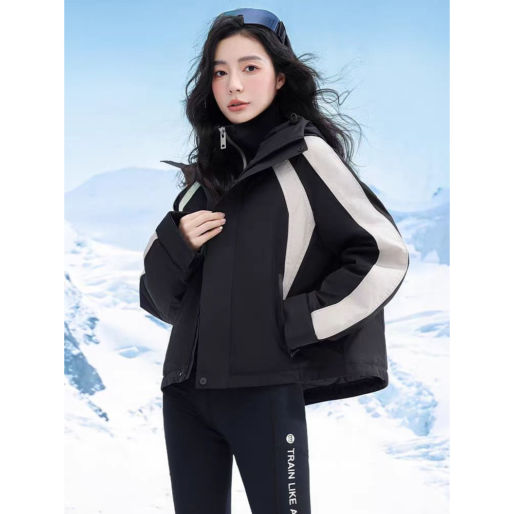 A12#冲锋衣2025冬新款休闲短款羽绒服百搭连帽外套