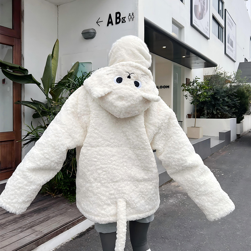 SuaMoment抓痕毛绒猫咪仿羊羔绒棉服男秋冬保暖宽松休闲外套上衣