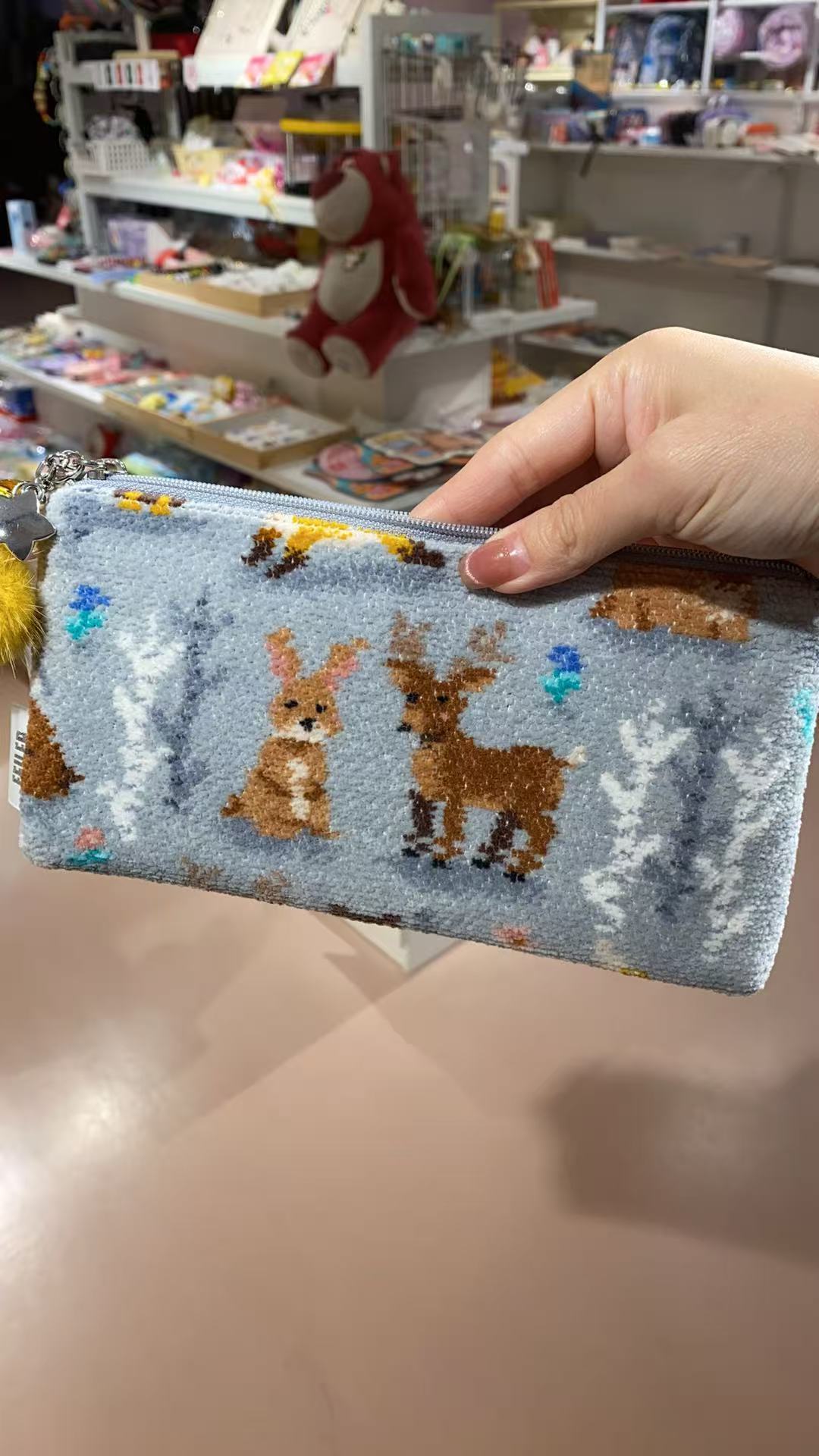 日子卡通兔子小鹿图案毛巾料零钱包