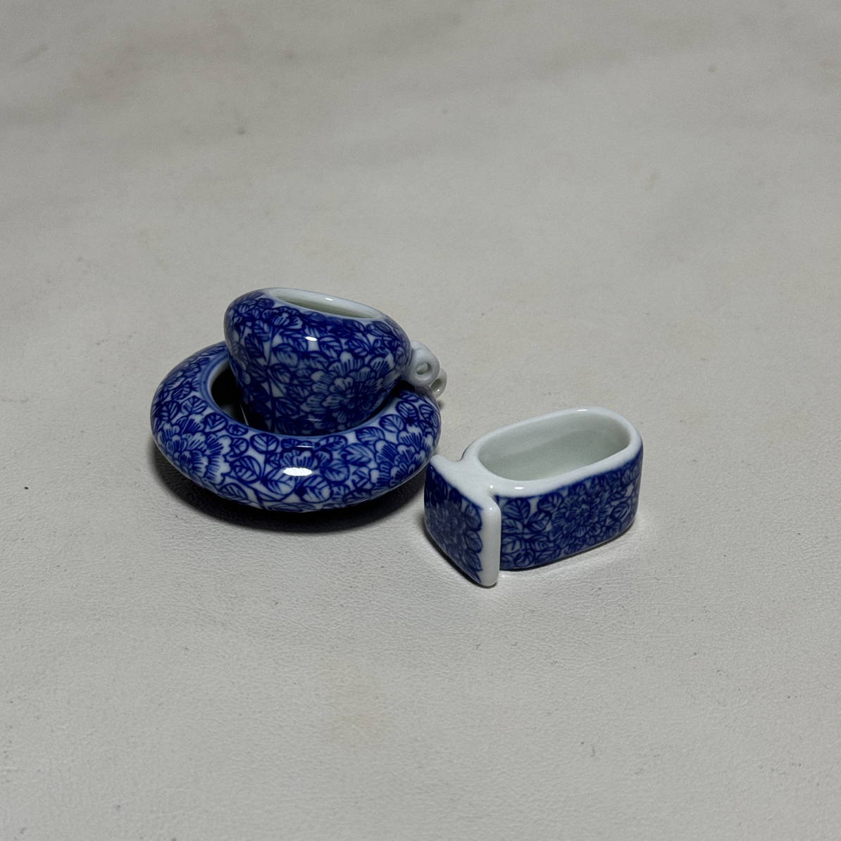 九正堂青花手绘千叶牡丹三件套鸟食罐 鸟食杯 丝距1.0-1.2
