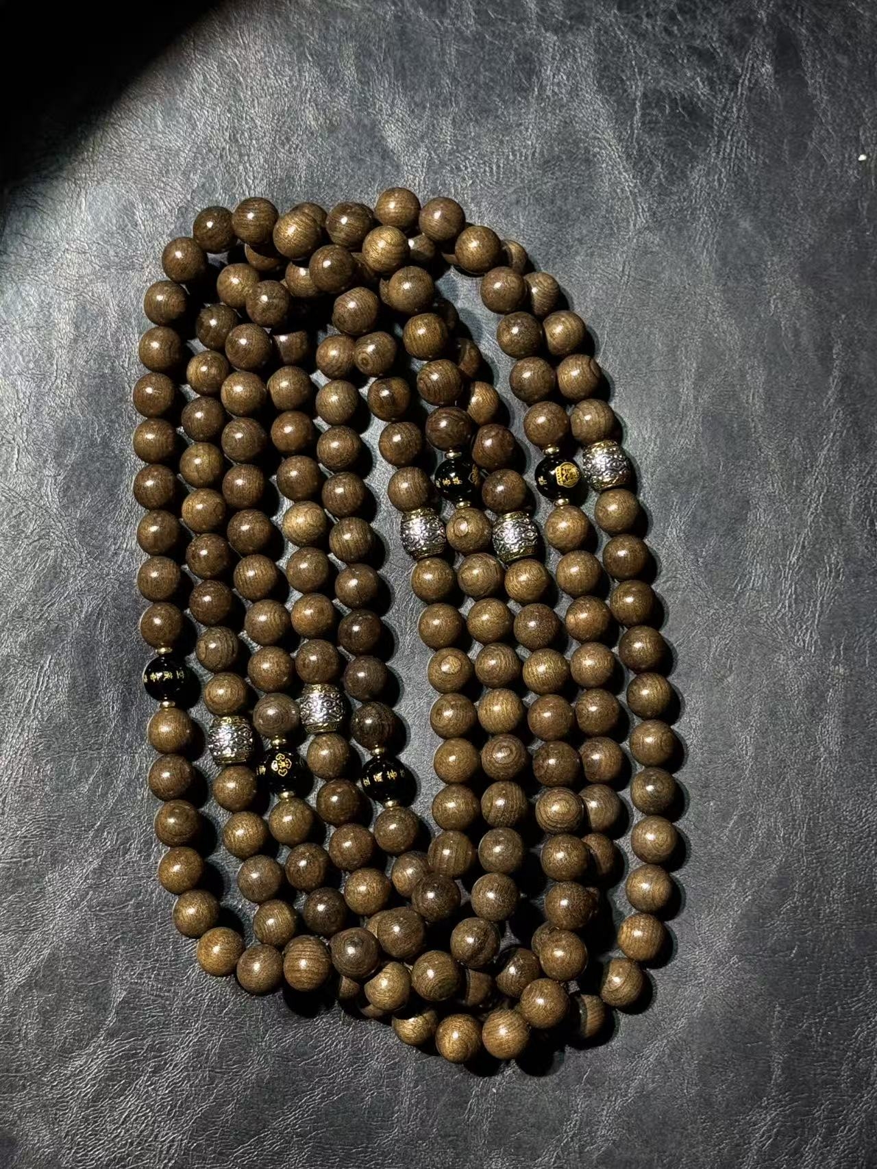 金丝楠双圈十二生肖阴沉木小叶桢楠乌金料老型手串12mm乌木绿料