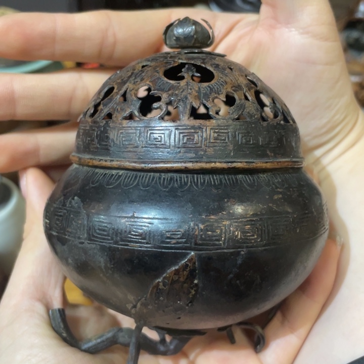 铜打出香炉茶道具摆件