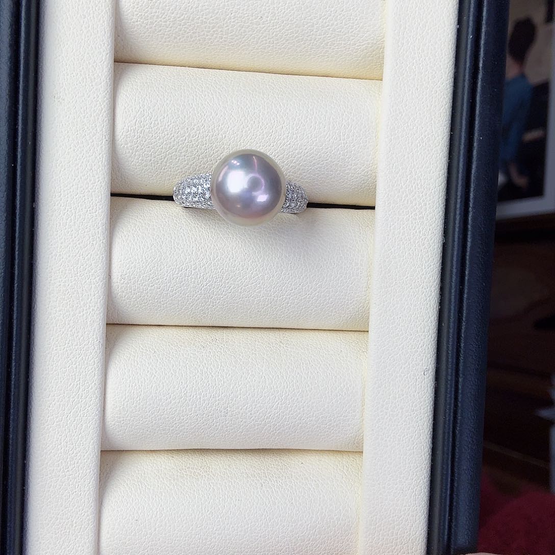 淡水珍珠戒指银S925镶嵌星光紫珠sgys