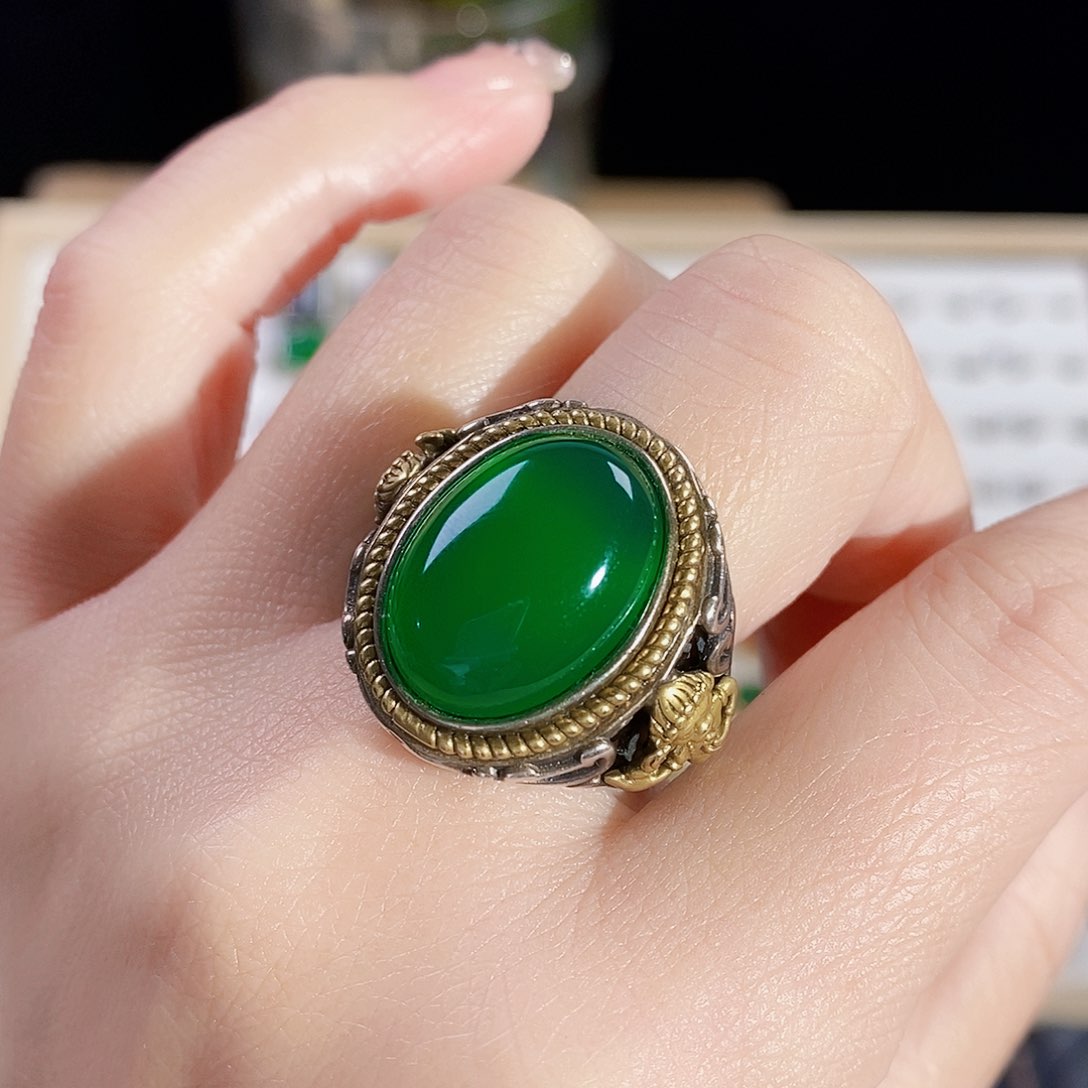 玛瑙/玉髓戒指银S925镶嵌