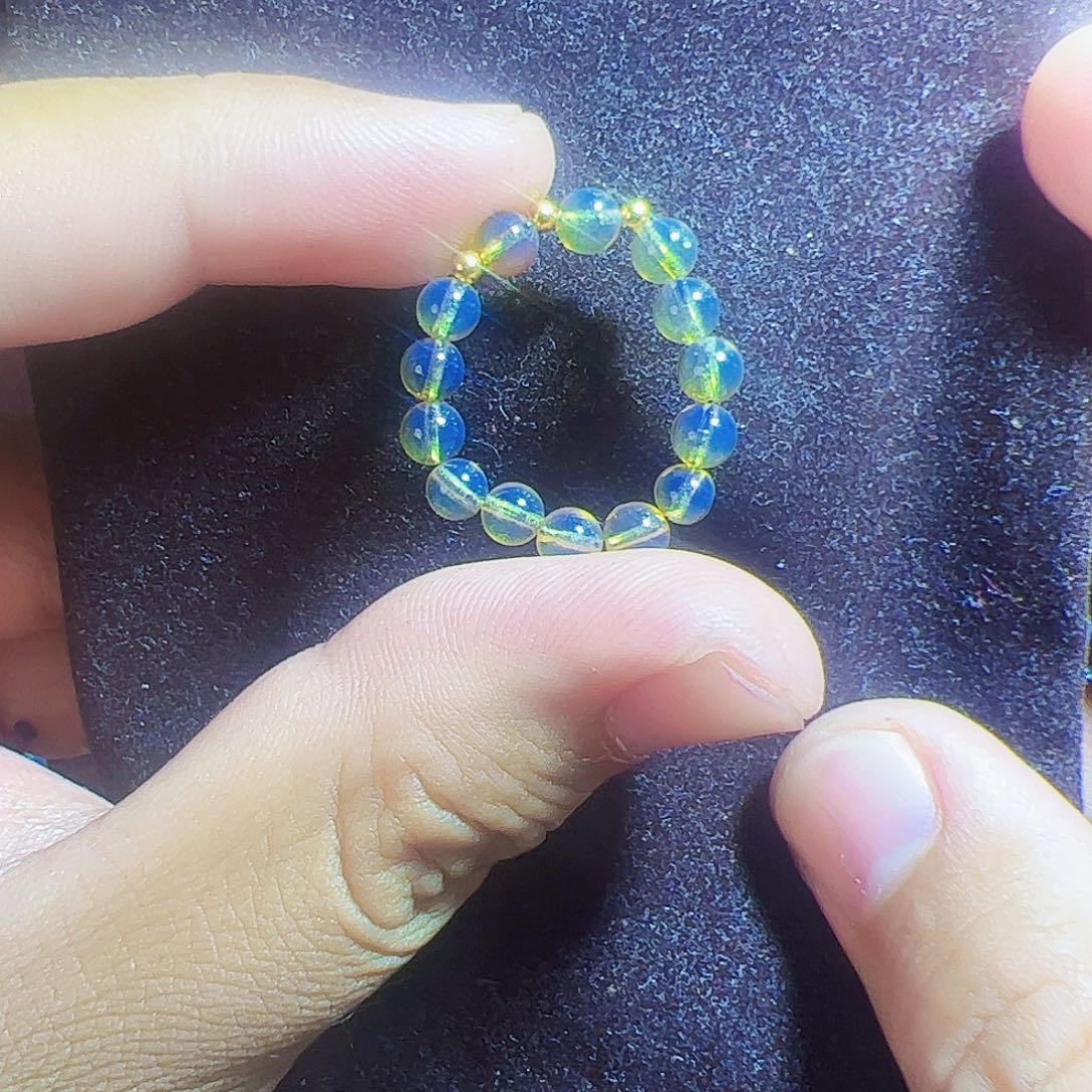 蓝珀珠宝奇石未镶嵌 墨西哥蓝珀戒圈17.5