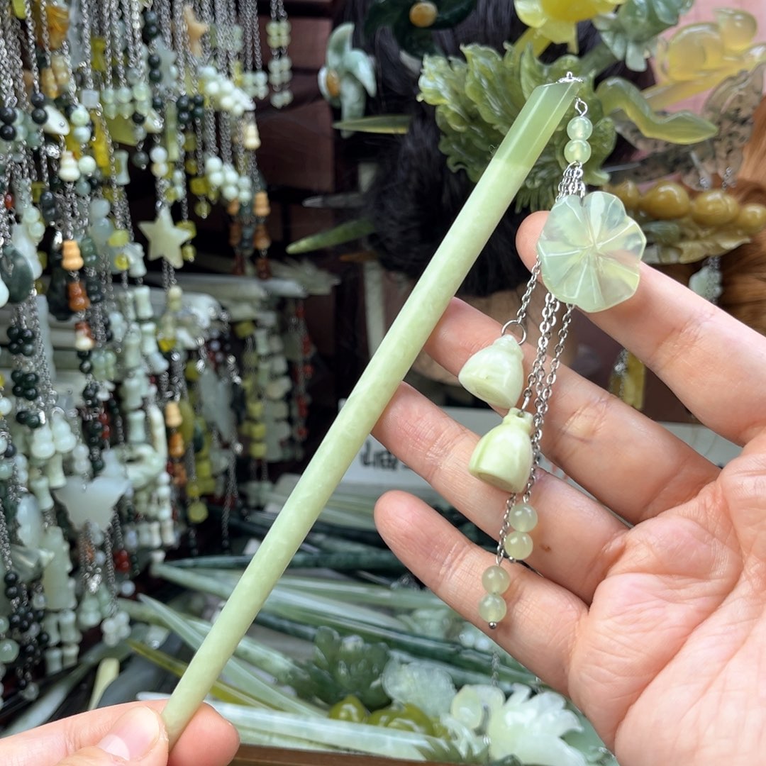 蛇纹石玉发饰未镶嵌默认微瑕岫玉发簪