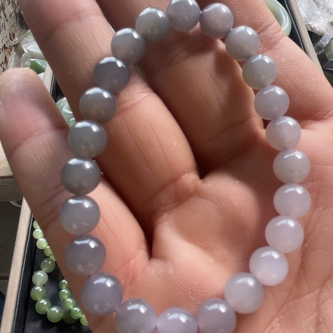 和田玉未镶嵌颈饰烟紫渐变手串卡8