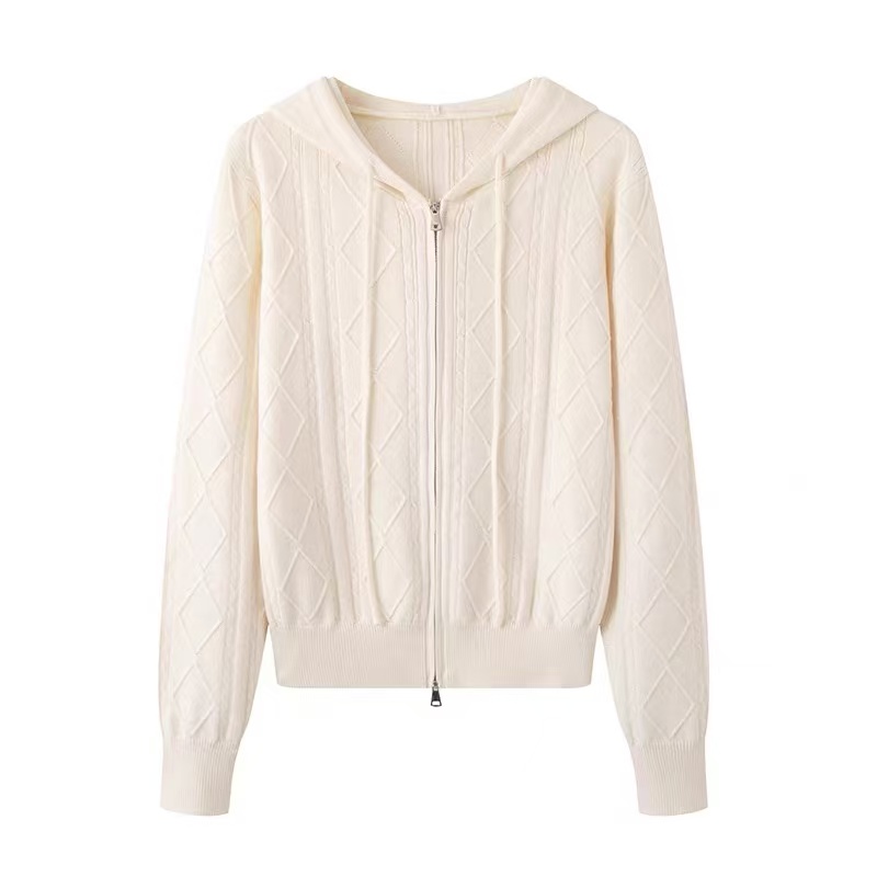 商场同款2025秋冬新款时尚短款连帽长袖针织开衫女毛衣2061