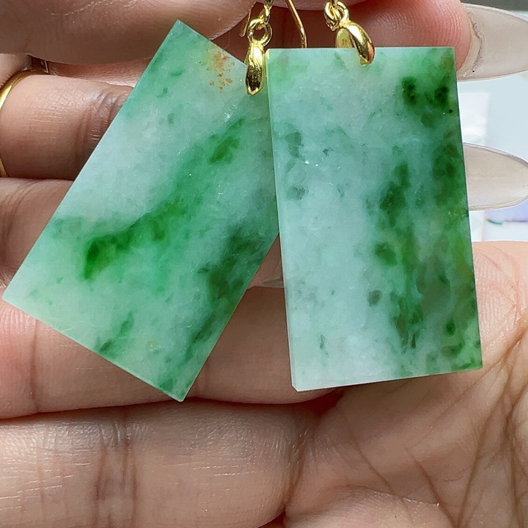 翡翠耳饰银S925镶嵌天然缅甸A货翡翠