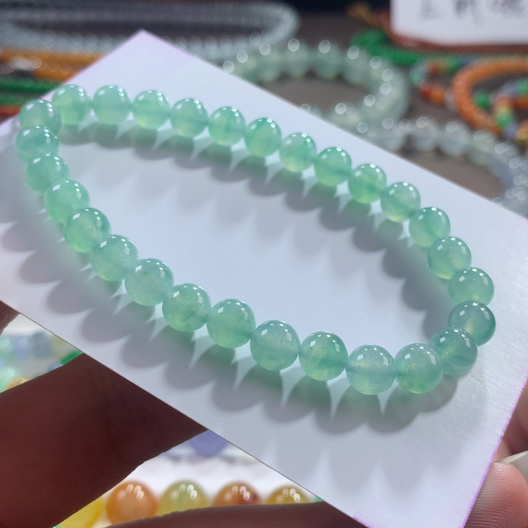 翡翠未镶嵌手链宠粉大漏*冰底薄荷绿飘绿花卡6.50+