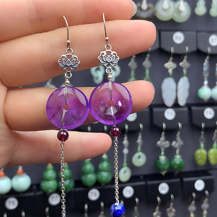 紫晶耳饰银S925镶嵌5555